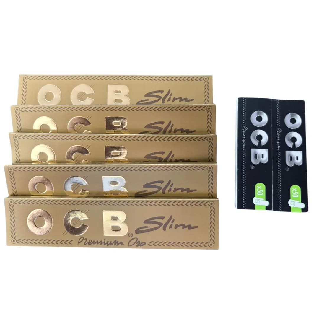 5 OCB Gold Kingsize Rolling Papers & 2 OCB Tips Booklets