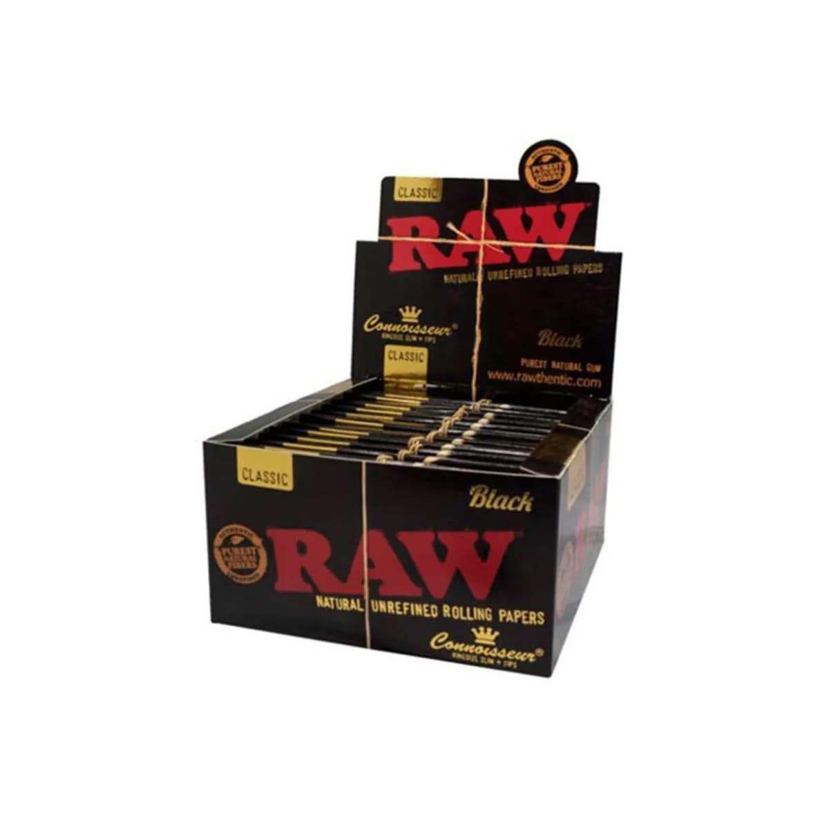 Full Sealed Box of 24 RAW Black Connoisseur King Size Slim Rolling Papers & Tips