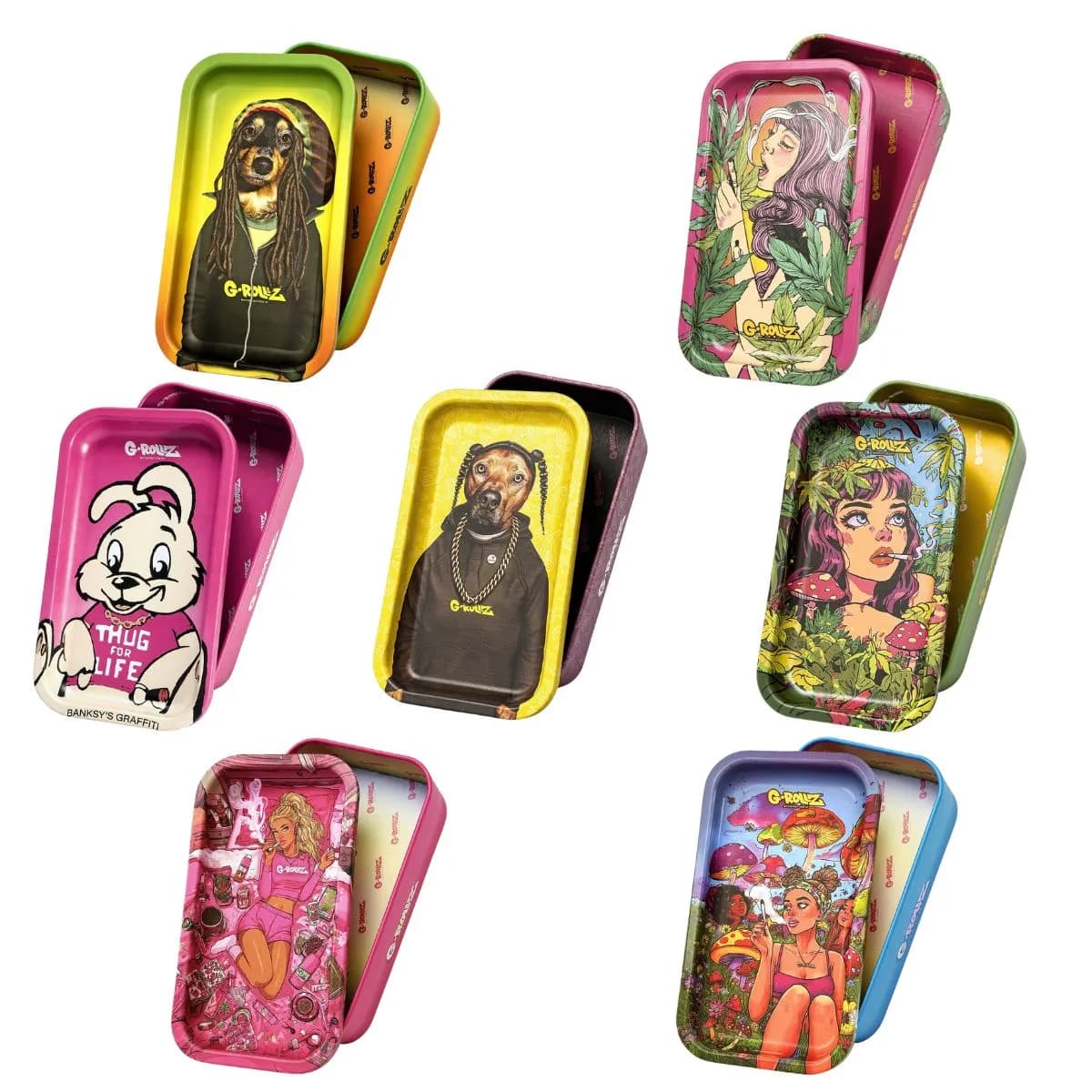 G-Rollz Mini Storage Stash Box & Rolling Tray Lid Combo (12.3 x 7 x 3.2cm) | 7 Unique Designs