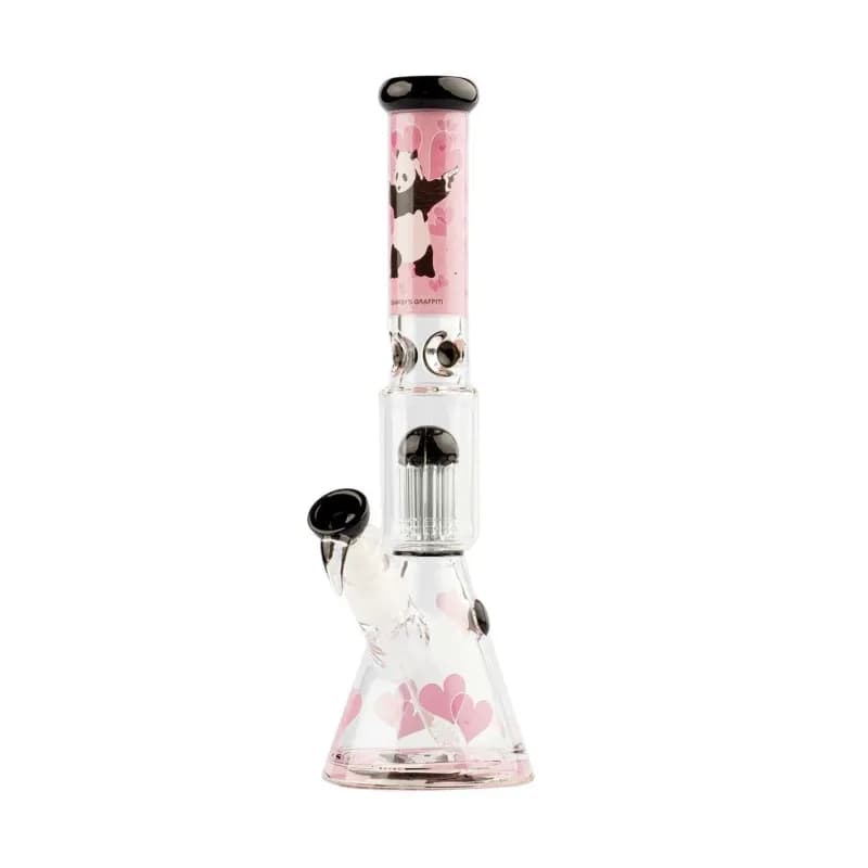 G-ROLLZ Banksy's Graffiti 'Panda Gunnin' - Pink Beaker Bong H:35cm