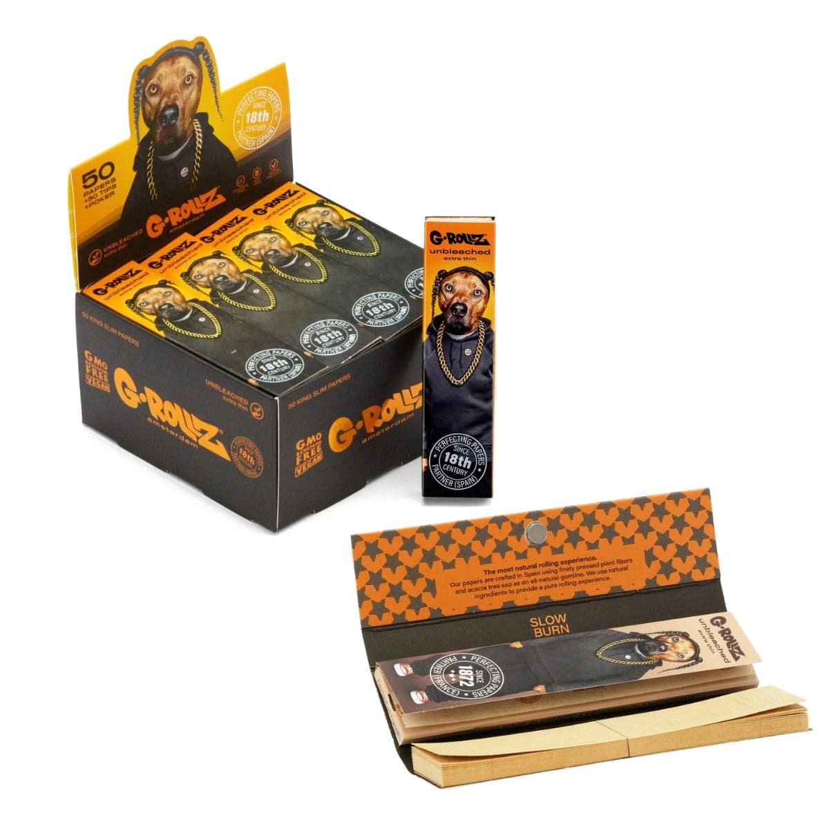 G-Rollz 'Rap' 50 King Size Unbleached Papers + Tips
