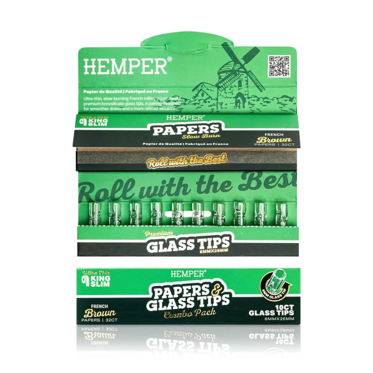 Hemper King Size Classic Brown Rolling Papers & 6mm Glass Filter Tip Set