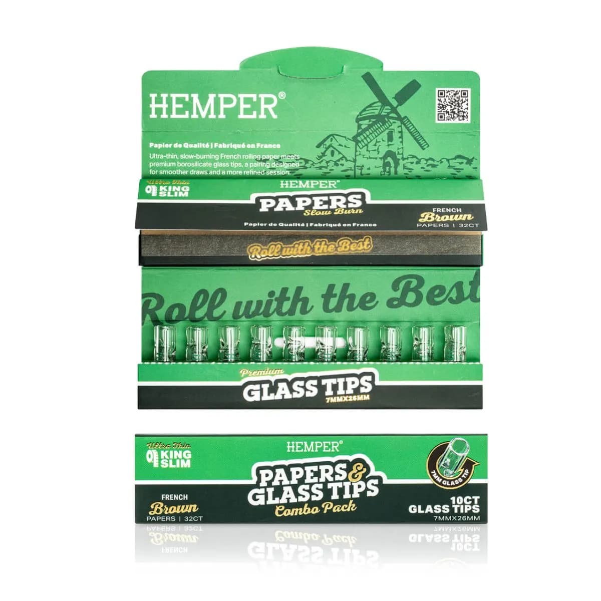 Hemper King Size Classic Brown Rolling Papers & 7mm Glass Filter Tip Set