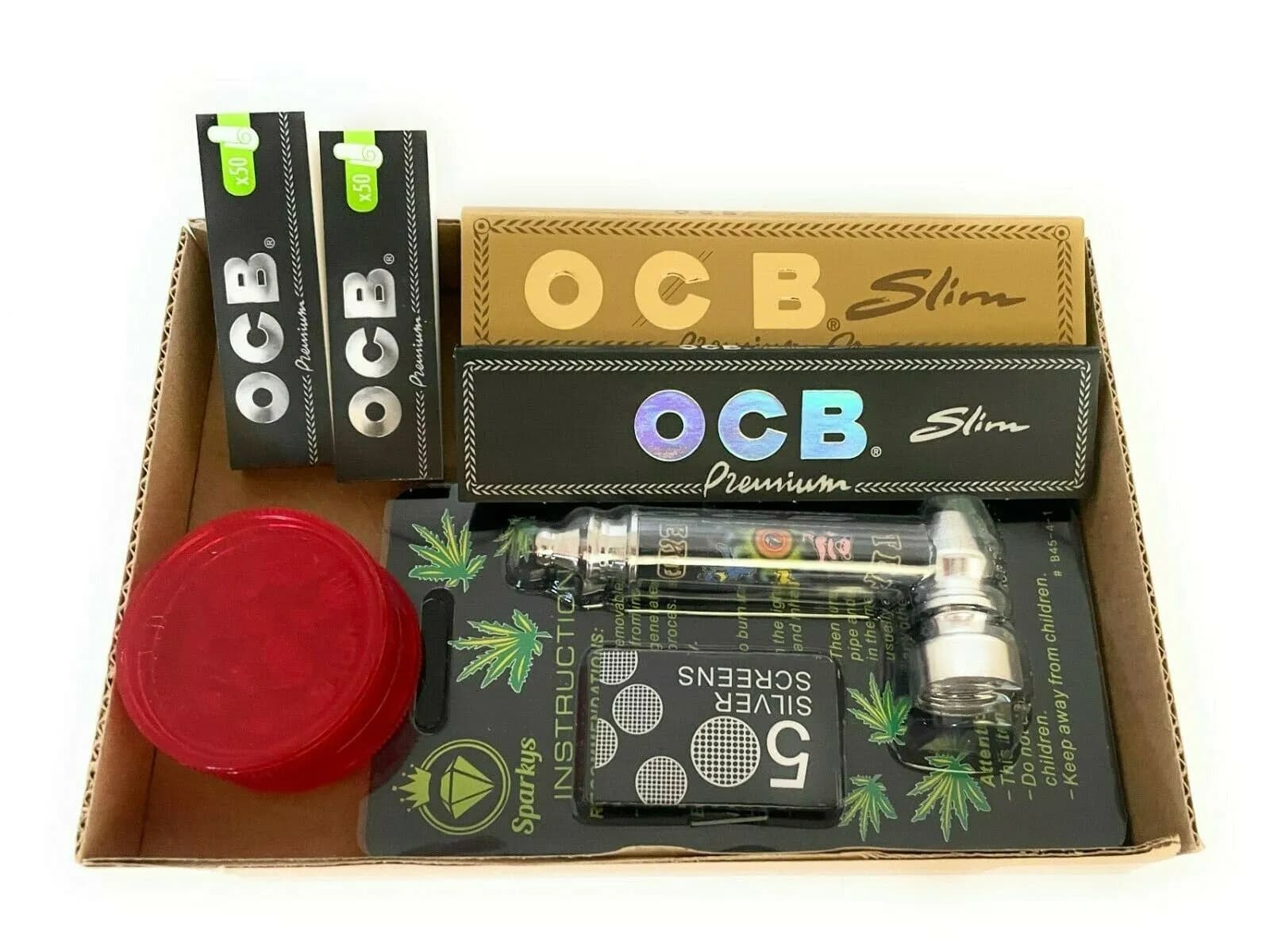 OCB Smokers Kit - Pipe - Mini Grinder - Papers - Rolling Tips - Gift Set