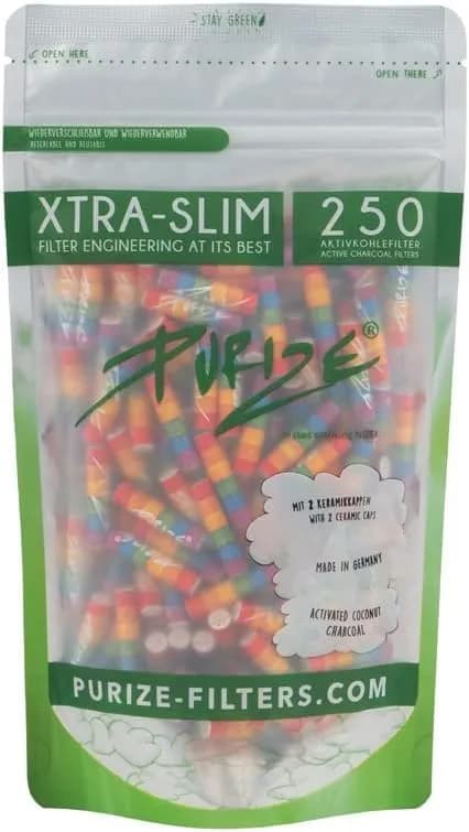 Purize 250 Carbon Activated Extra Slim Filter Tips Roach - Rainbow