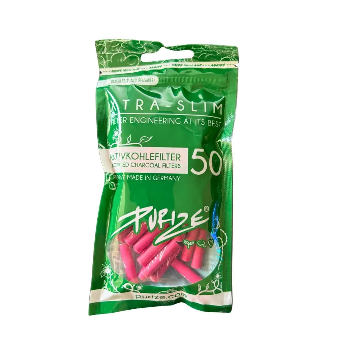 Purize 50 Carbon Activated Extra Slim Filter Tips Roach - Pink