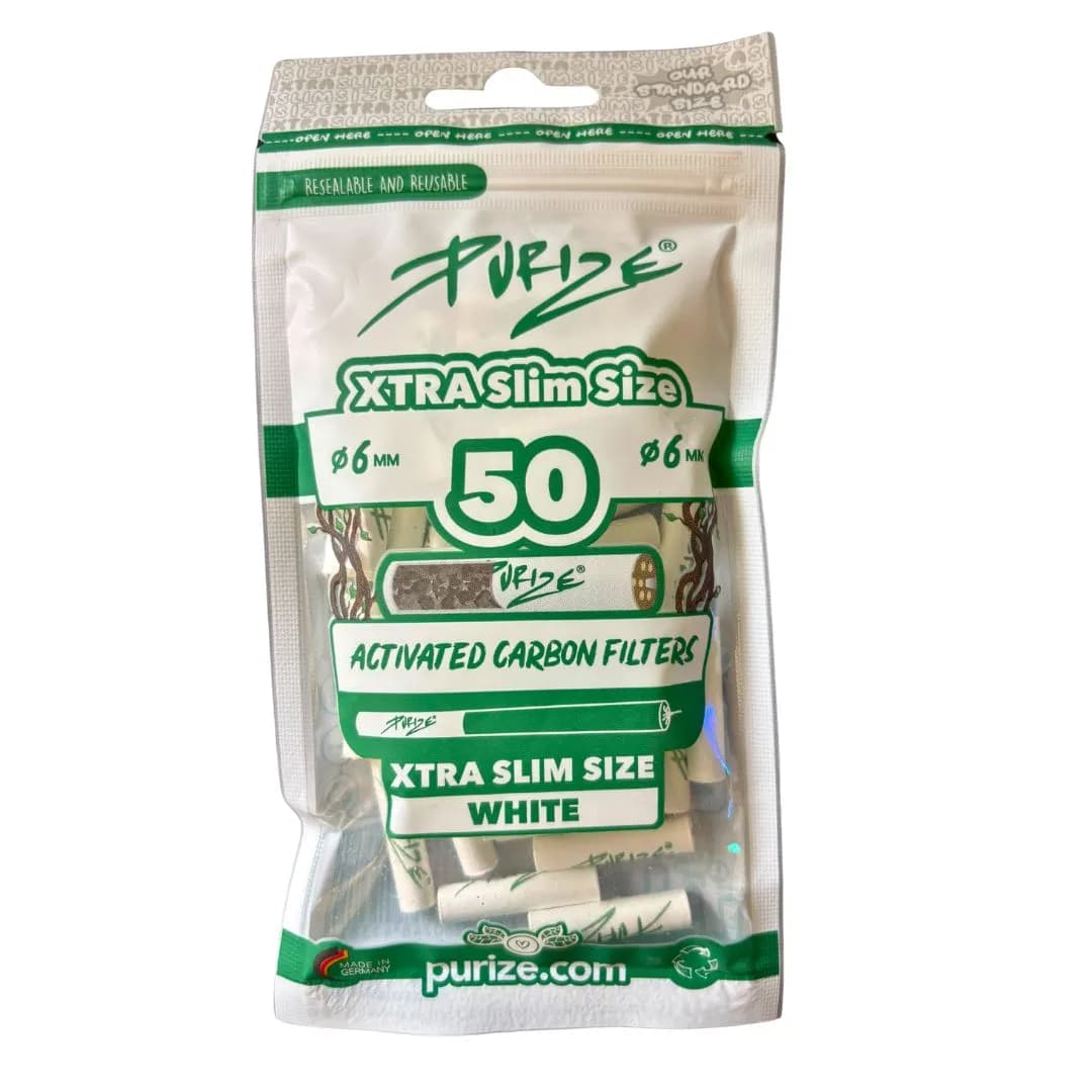 Purize 50 Carbon Activated Extra Slim Filter Tips Roach - White