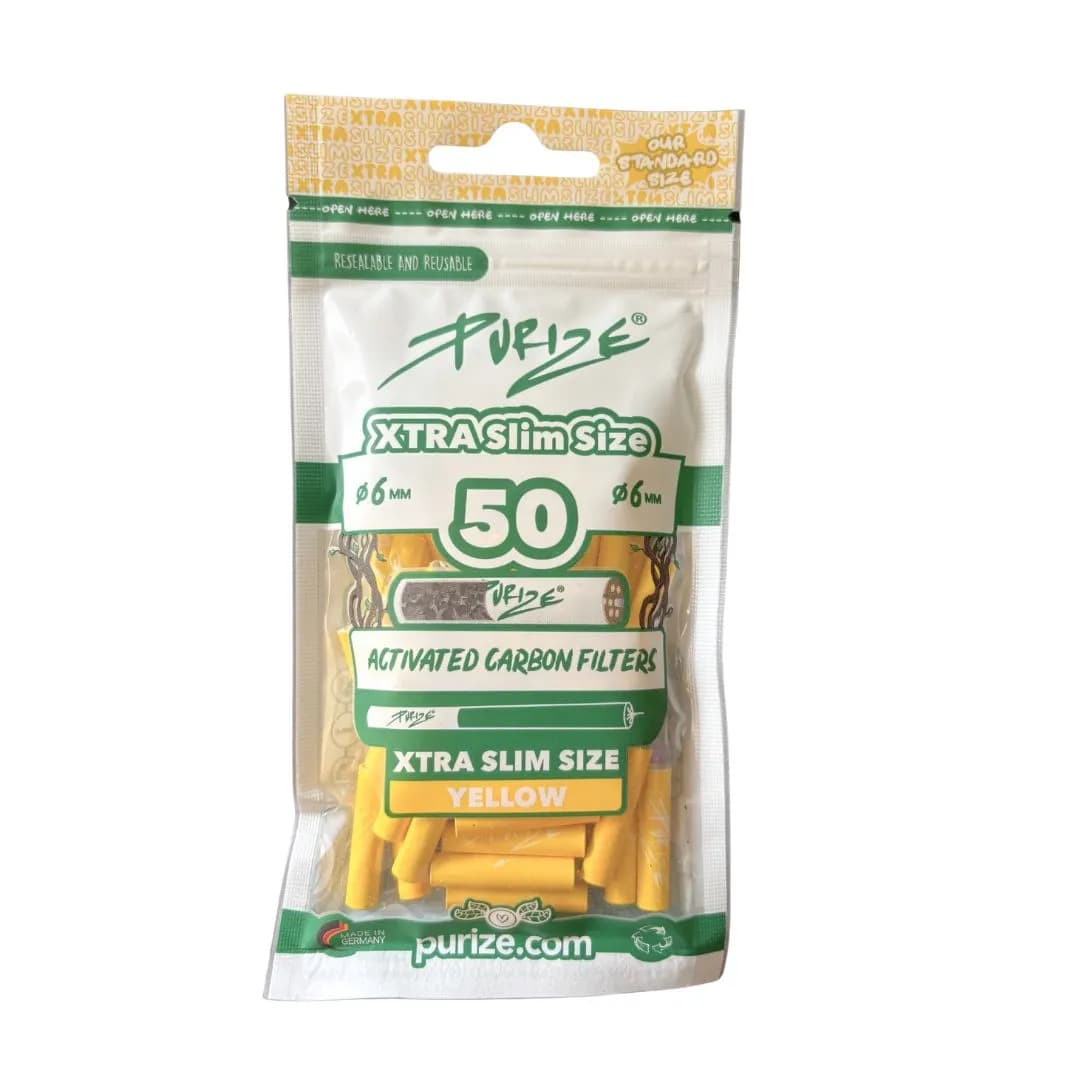 Purize 50 Carbon Activated Extra Slim Filter Tips Roach - Yellow