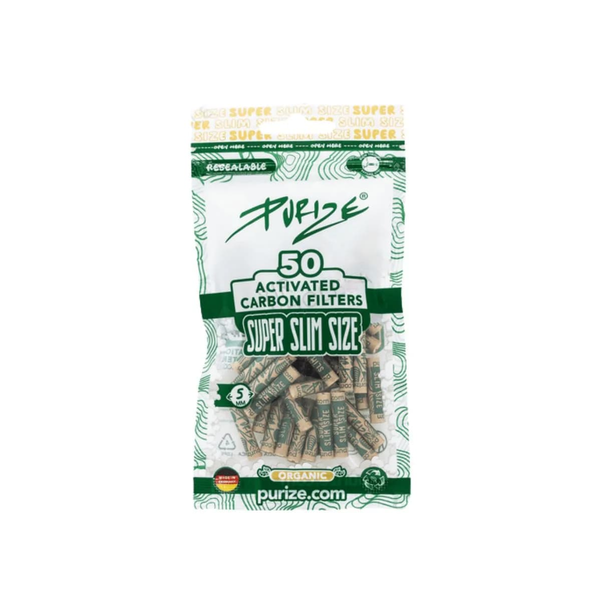 Purize Organic Super Slim Activated Charcoal Filters – Pack of 50