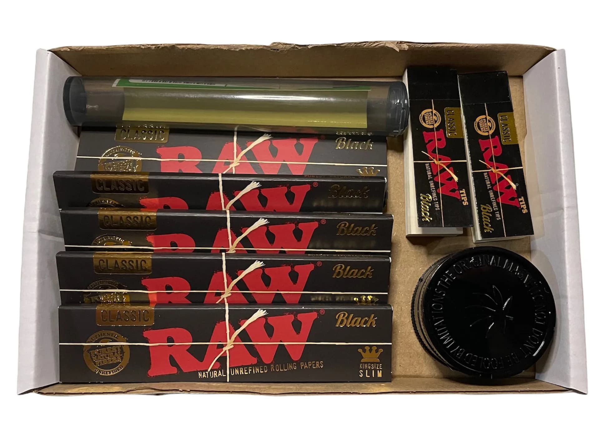 RAW Black Smokers Kit - Kingsize Papers - Tips - Grinder and Storage Tube