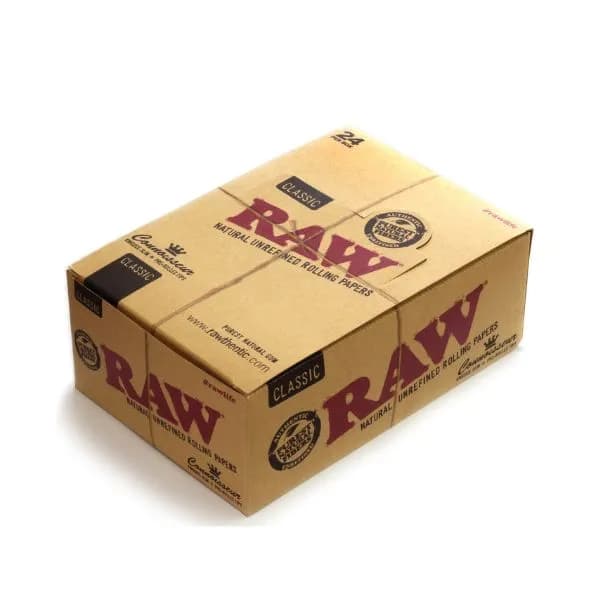 RAW Kingsize Classic Slim Connoisseur Rolling Papers and Tips - Full Sealed Box 24 Booklets