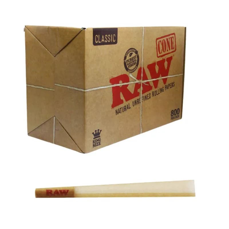 RAW Classic Natural Unrefined King Size Cones - 800 Cones Per Box