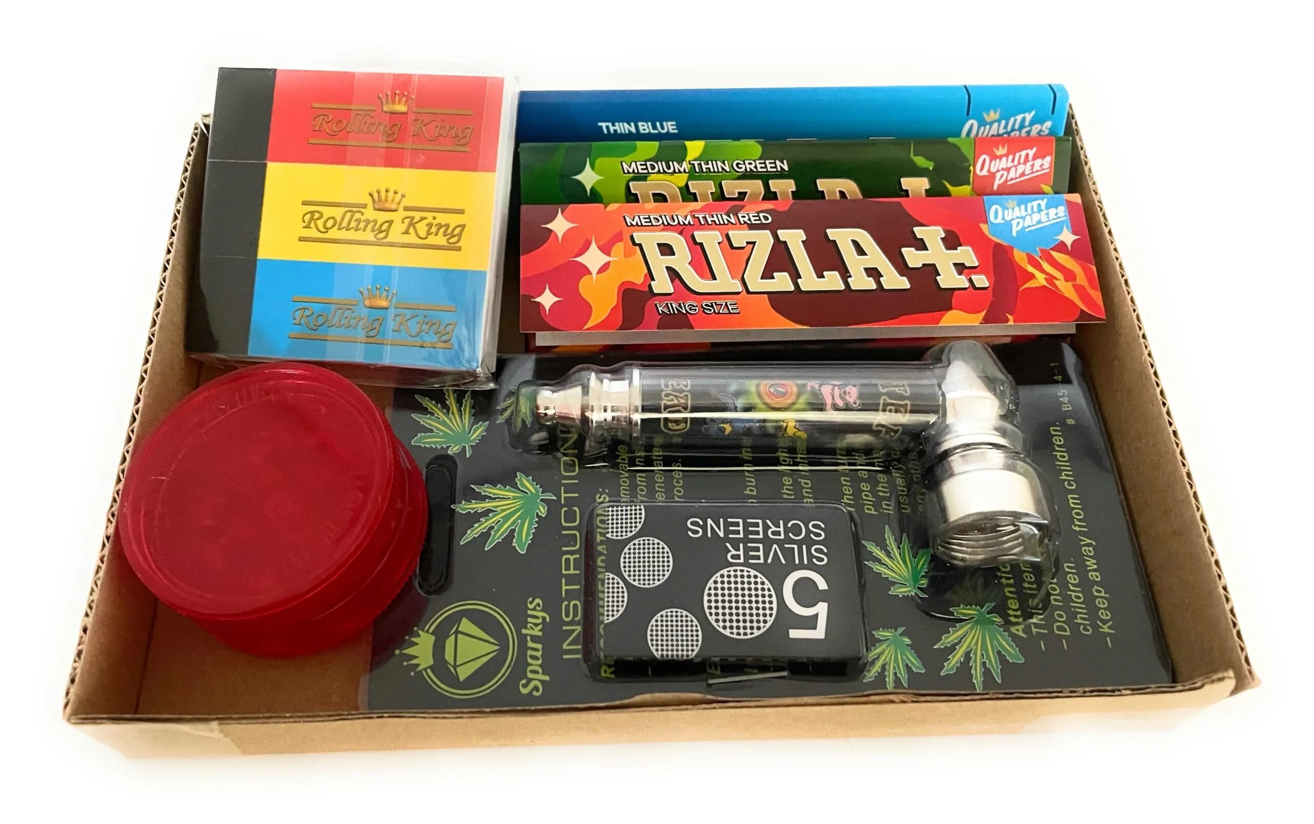 Smokers Kit - Pipe - Mini Grinder - Rizla Papers - Rolling Tips - Gift Set